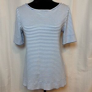 Chico’s 100% Pima cotton blue & white striped short sleeve crew neck shirt M
